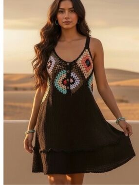POL Black Crochet Sun Dress